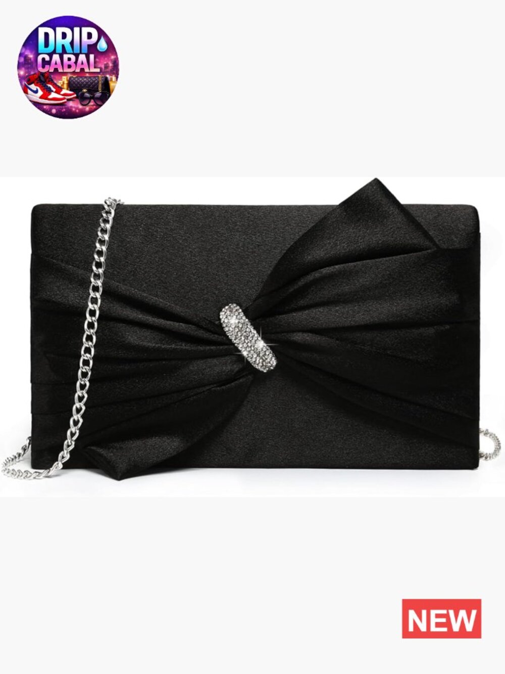Satin Bow Flap Evening Clutch Rhinestone Handbag Formal Prom Wedding Party Purse